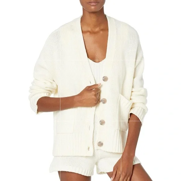 The Drop | Women’s Brigitte Cotton Whisper White Ivory Ribbed Knit Cardigan 2X - Picture 1 of 6